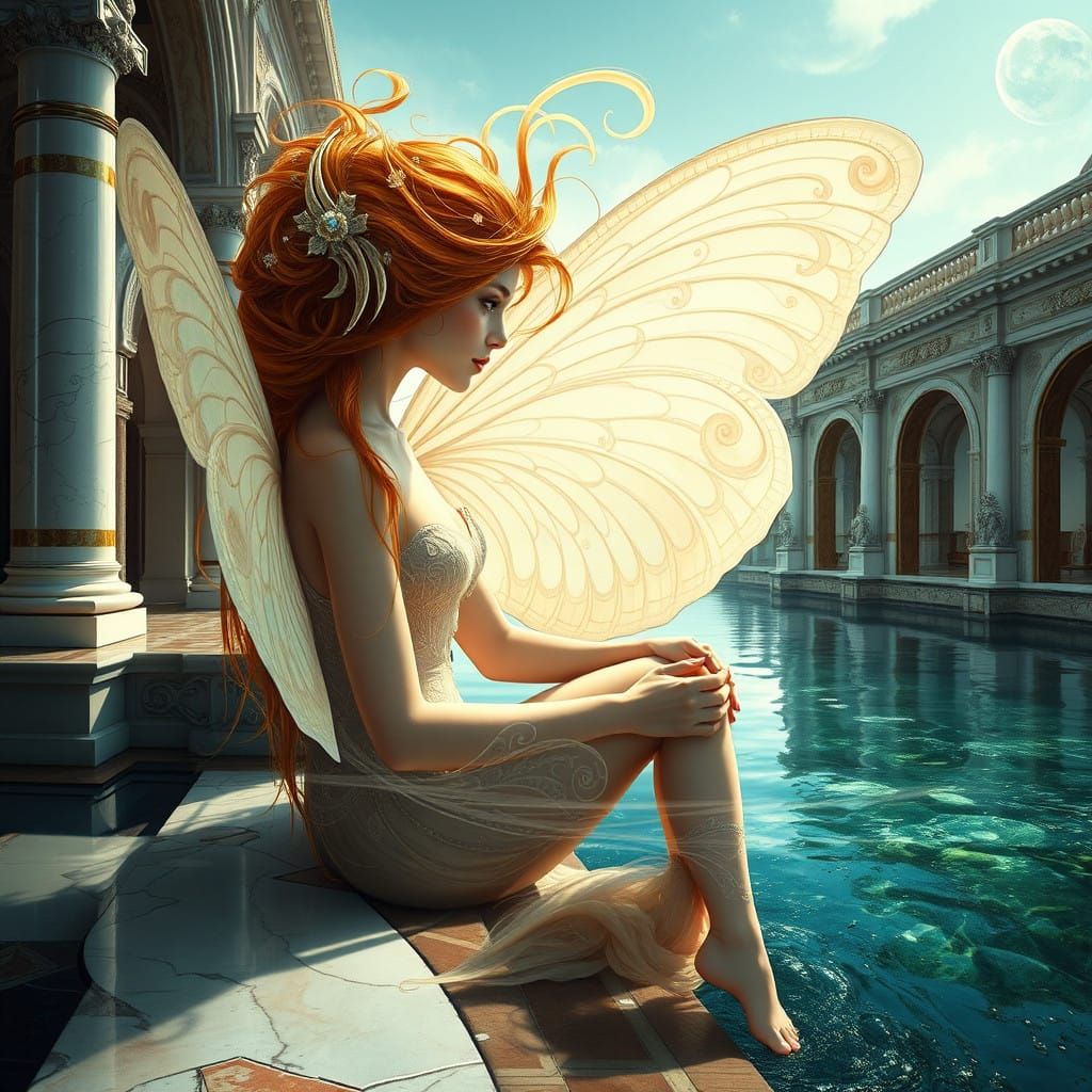 Whimsical Palace Fairy in Golden Hues