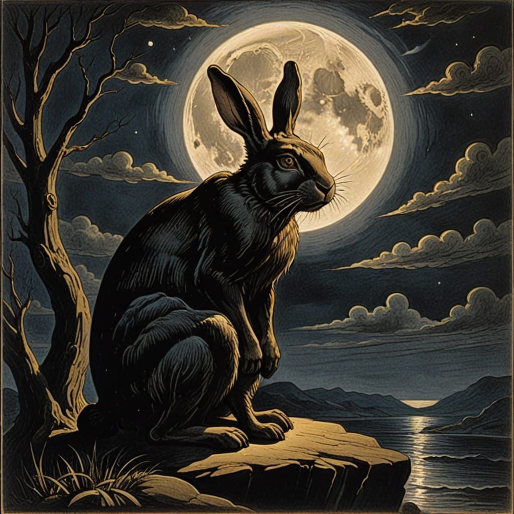 Rabbit Crying in Moonlight: Gothic Romantic Image