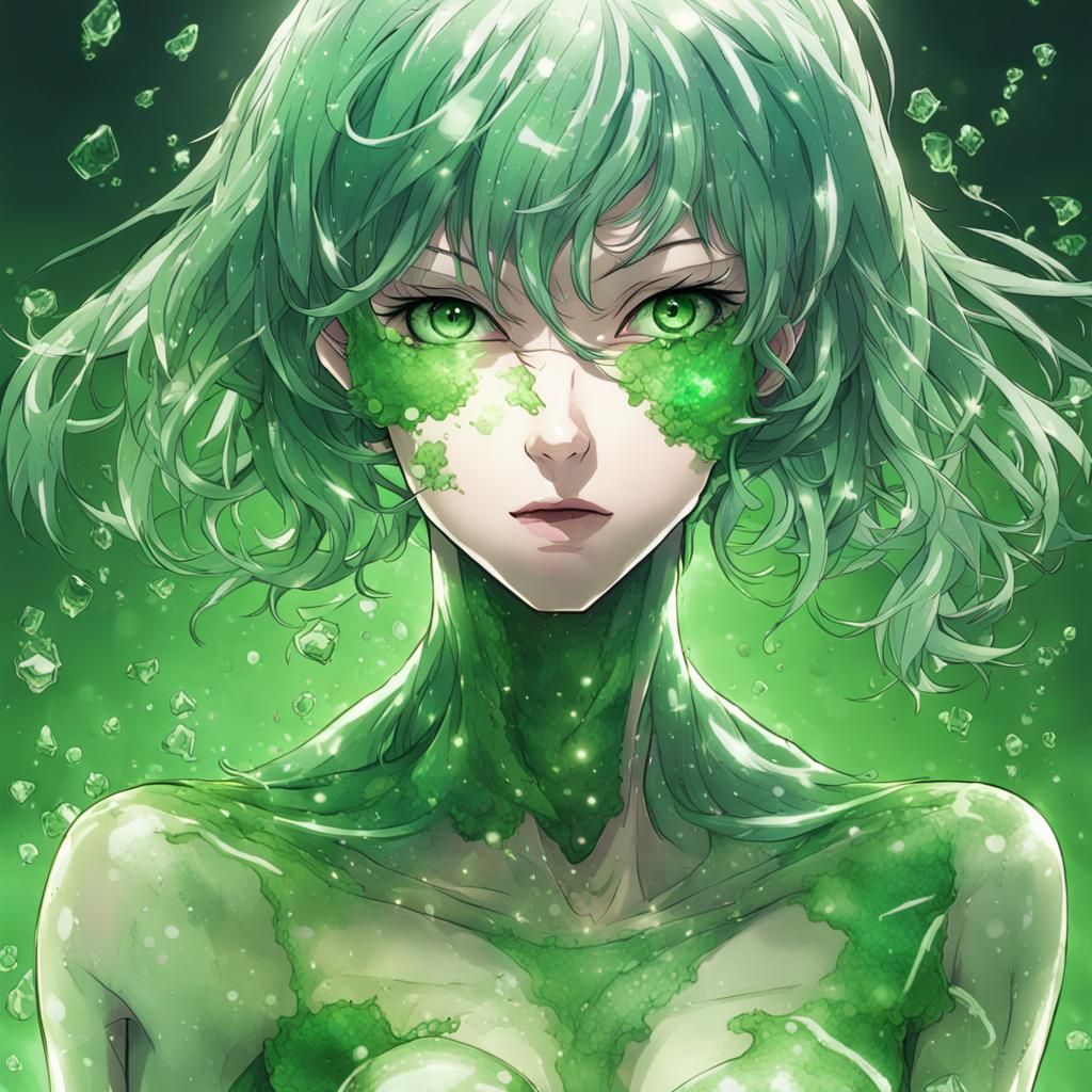 Green Glass Woman in Anime Style
