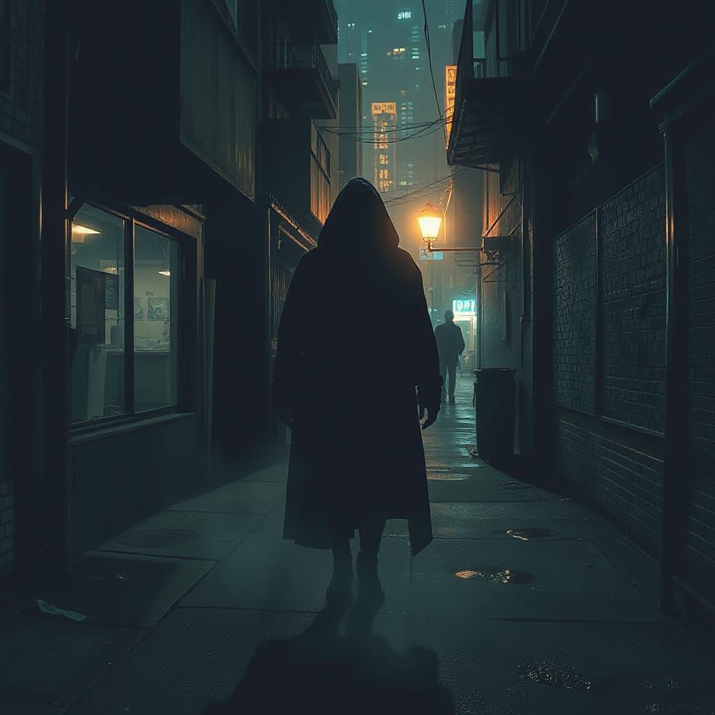 Eerie Figure in Cyberpunk Alleyway