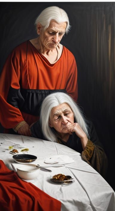 Emotive Portrait of Weeping Woman in Oil Painting Style