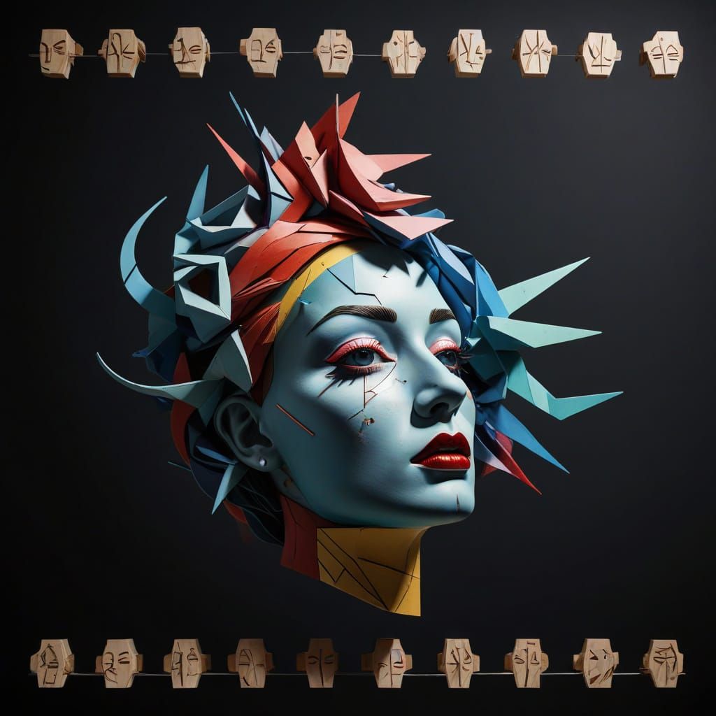 Trompe-l'œil Cubist Sculpture with Disassembled Resin Woman