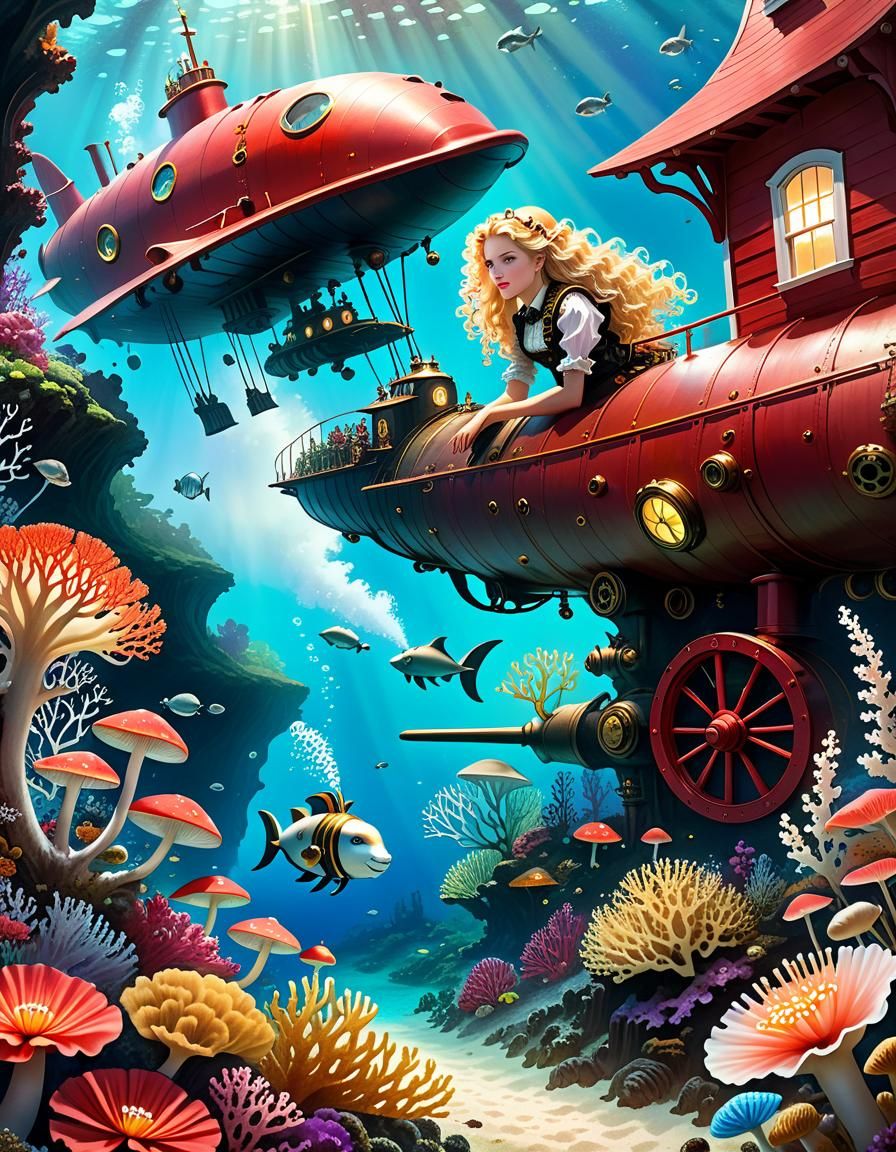 Steampunk Submarine Explores Upside-Down Coral Reef
