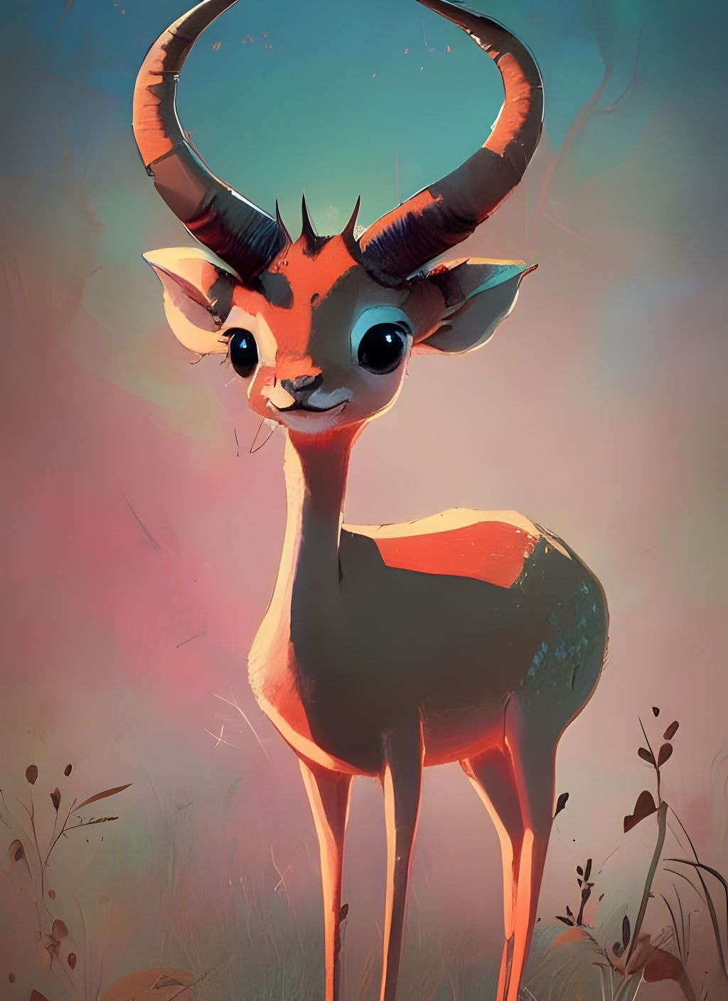 Cute Antelope in Savannah: Digital Chibi Illustration