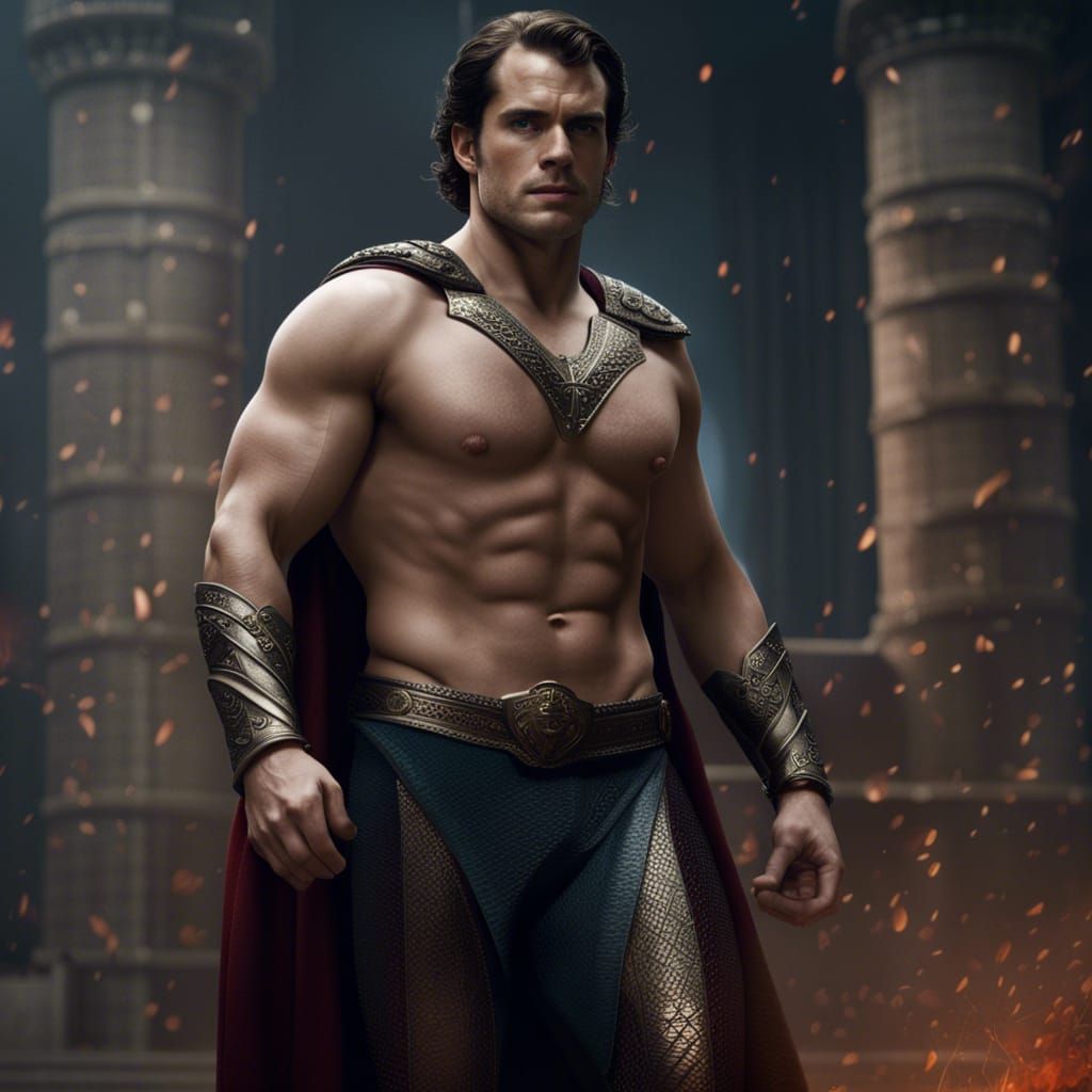Muscular Man with Hairy Chest, Detailed Matte Painting