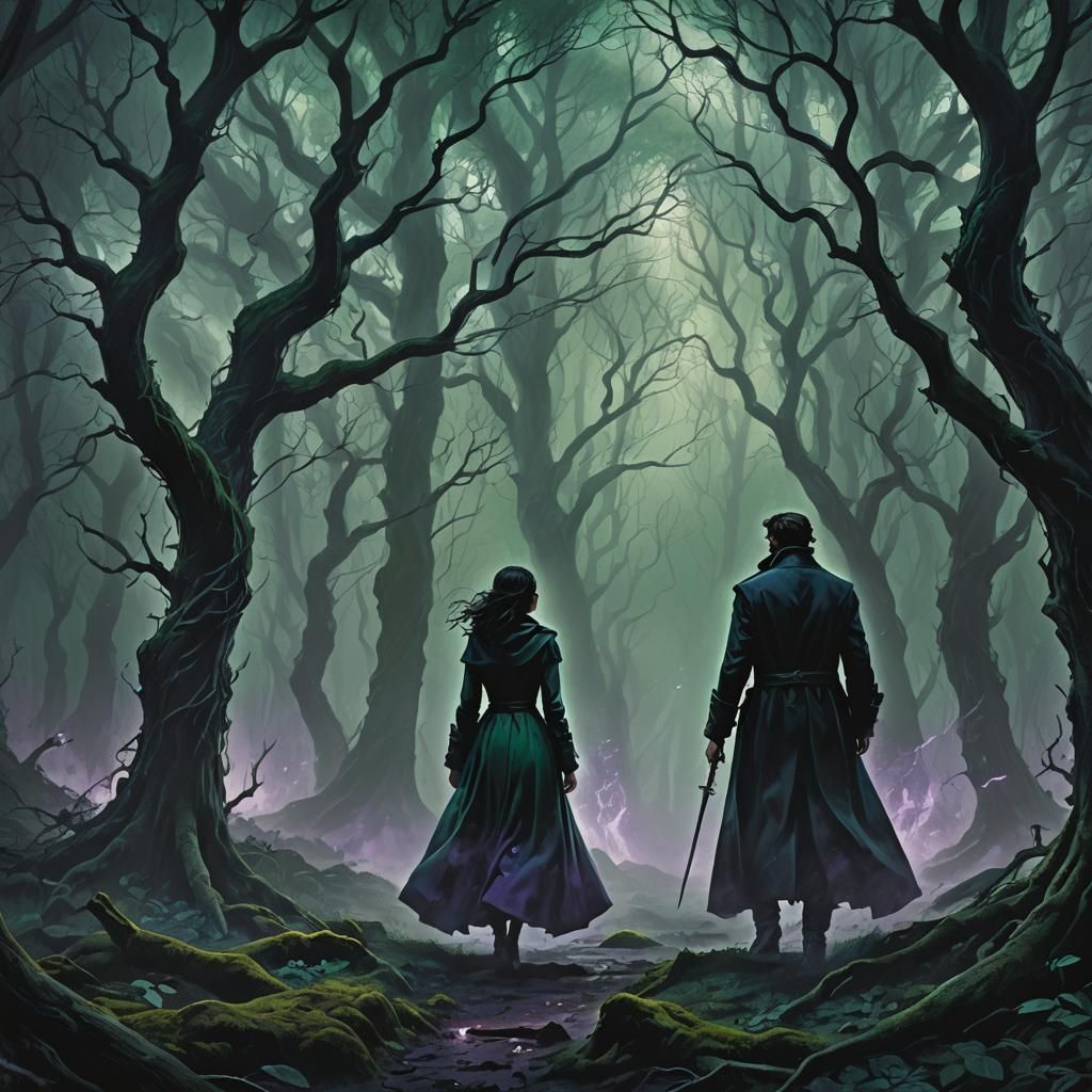 Shadowy Woman Invades Dream in Mystical Forest