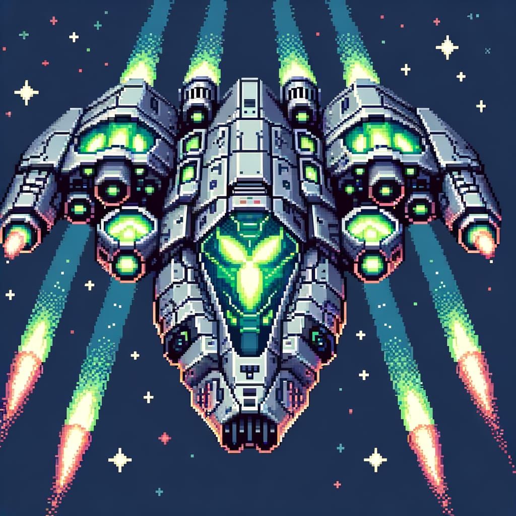 Retro Pixel Art Spaceship in 16-bit Style