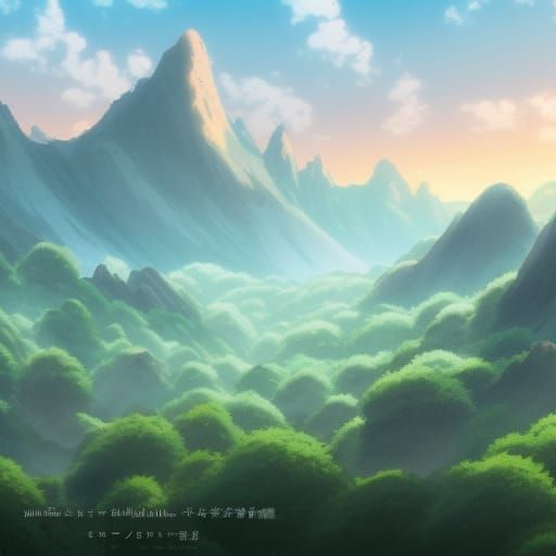 Misty Mountain Landscape: Studio Ghibli Anime Visual