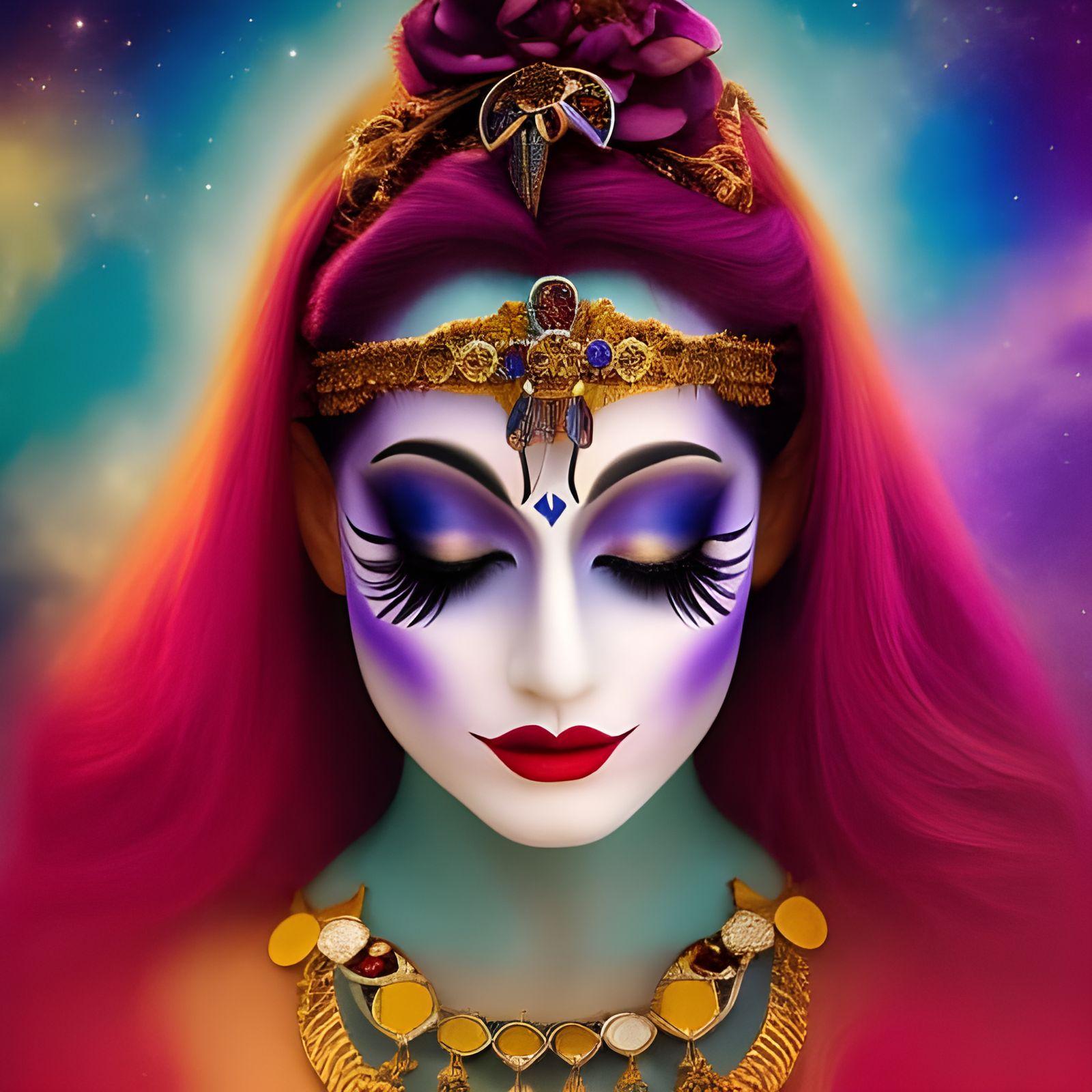 Beautiful Circus Damsel Portrait in Watercolor Style