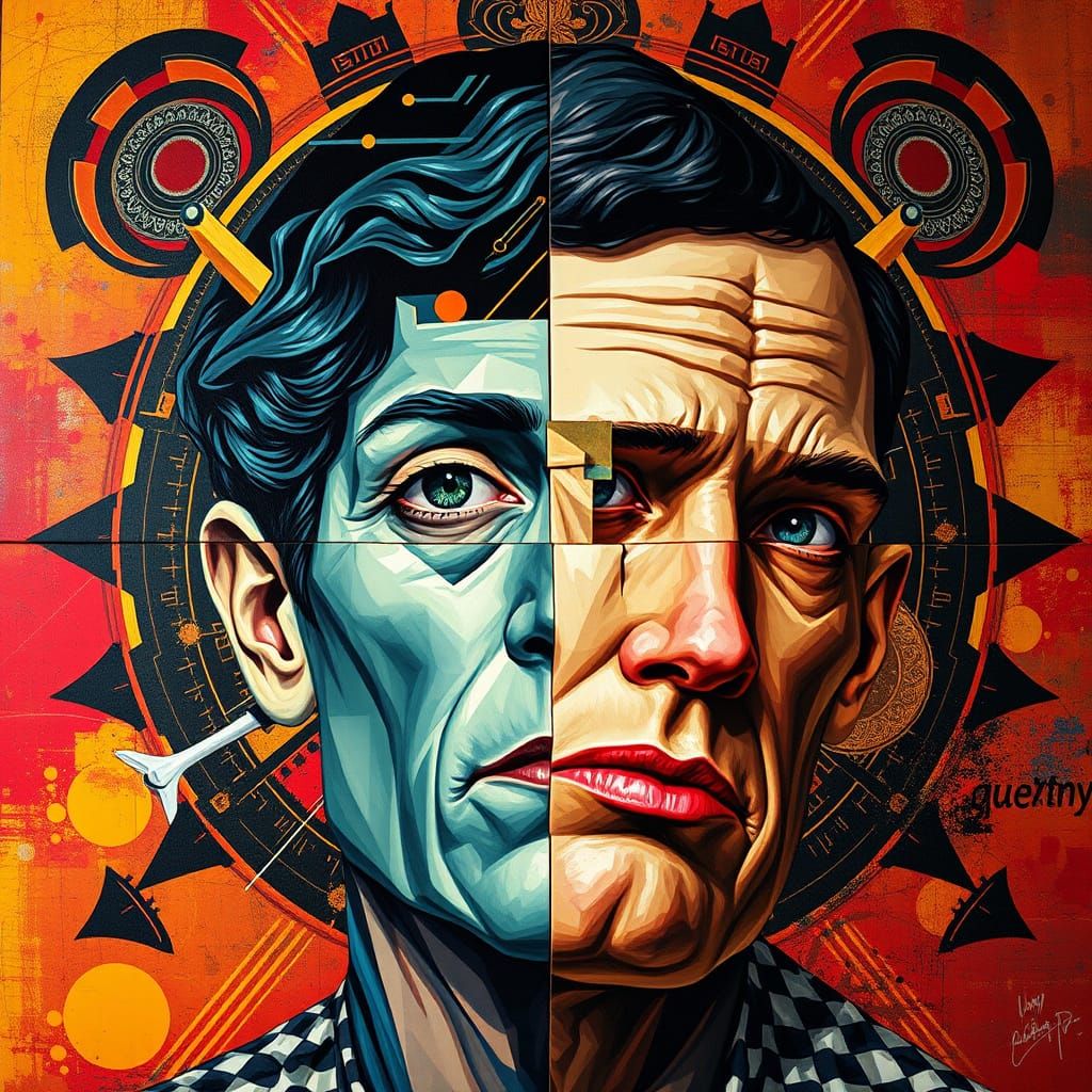 Distorted Lobotomy Patient in Vibrant, Cubist Art Deco Style