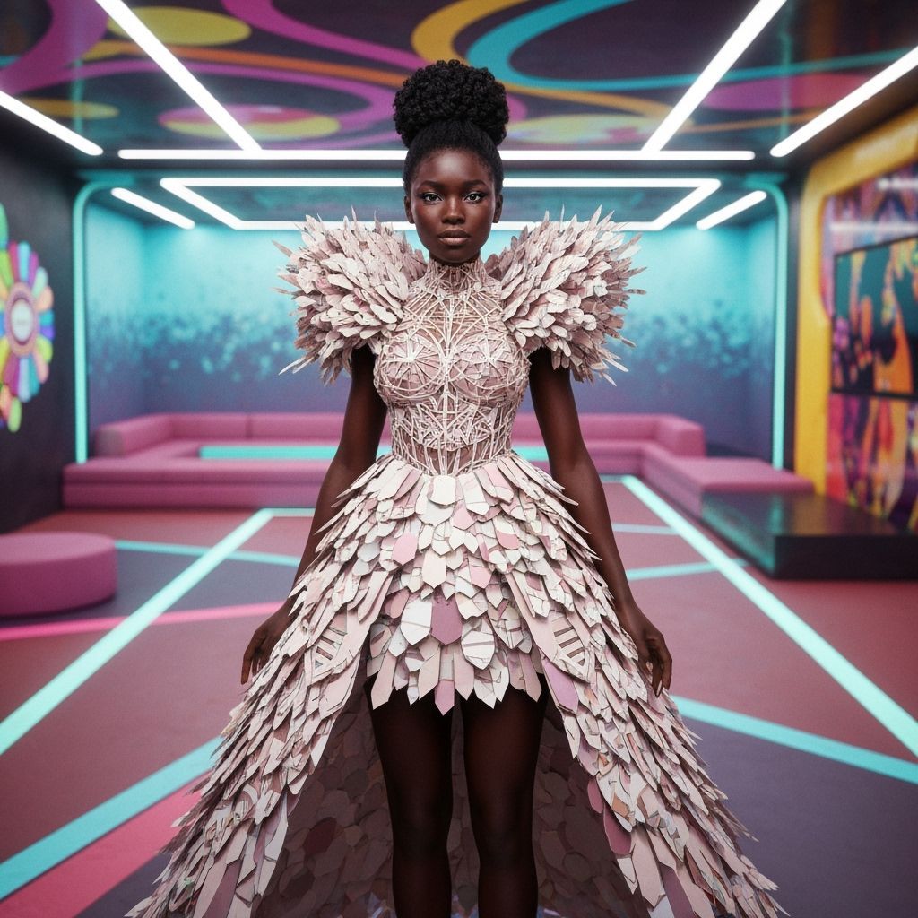 Papercraft Fashion in Abstract Interior, Digital Art