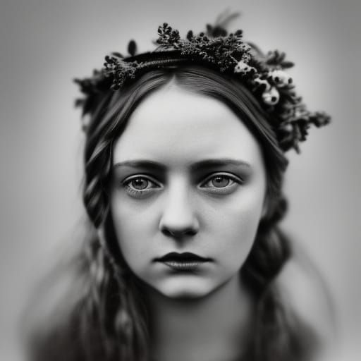 grayscaled edwardian portrait photo of a woman