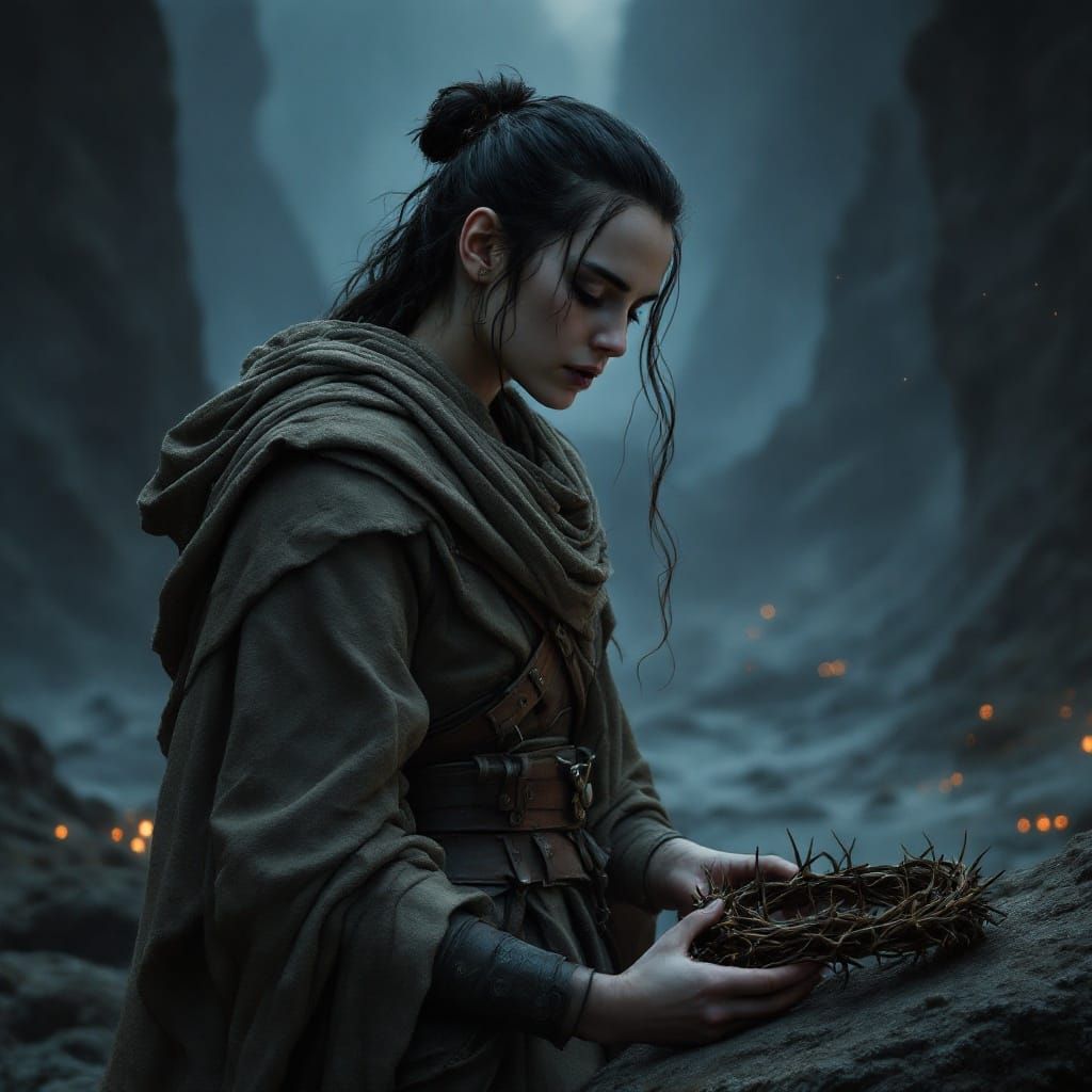 Rey Contemplates the Crown of Thorns in a Haunting, Twilight...