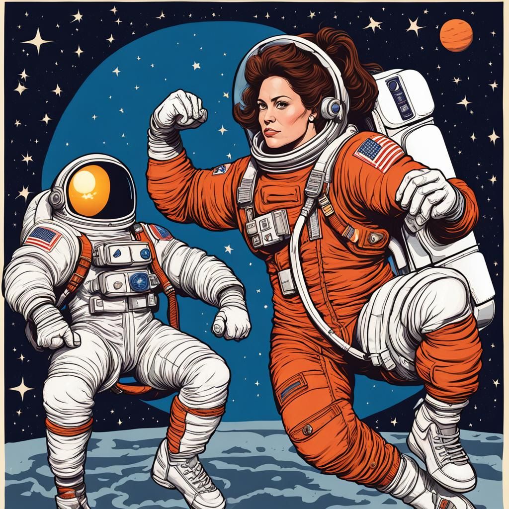 Astronaut Bodybuilder with Biceps in Space