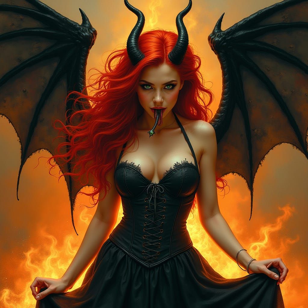 Demonic Red-Headed Woman in Dark Fantasy Style