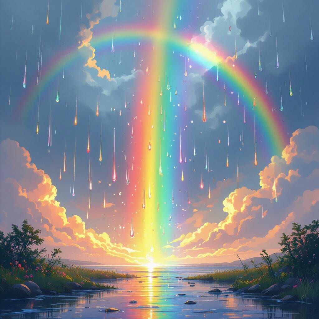 Rainbow Rain: Dreamy Digital Art