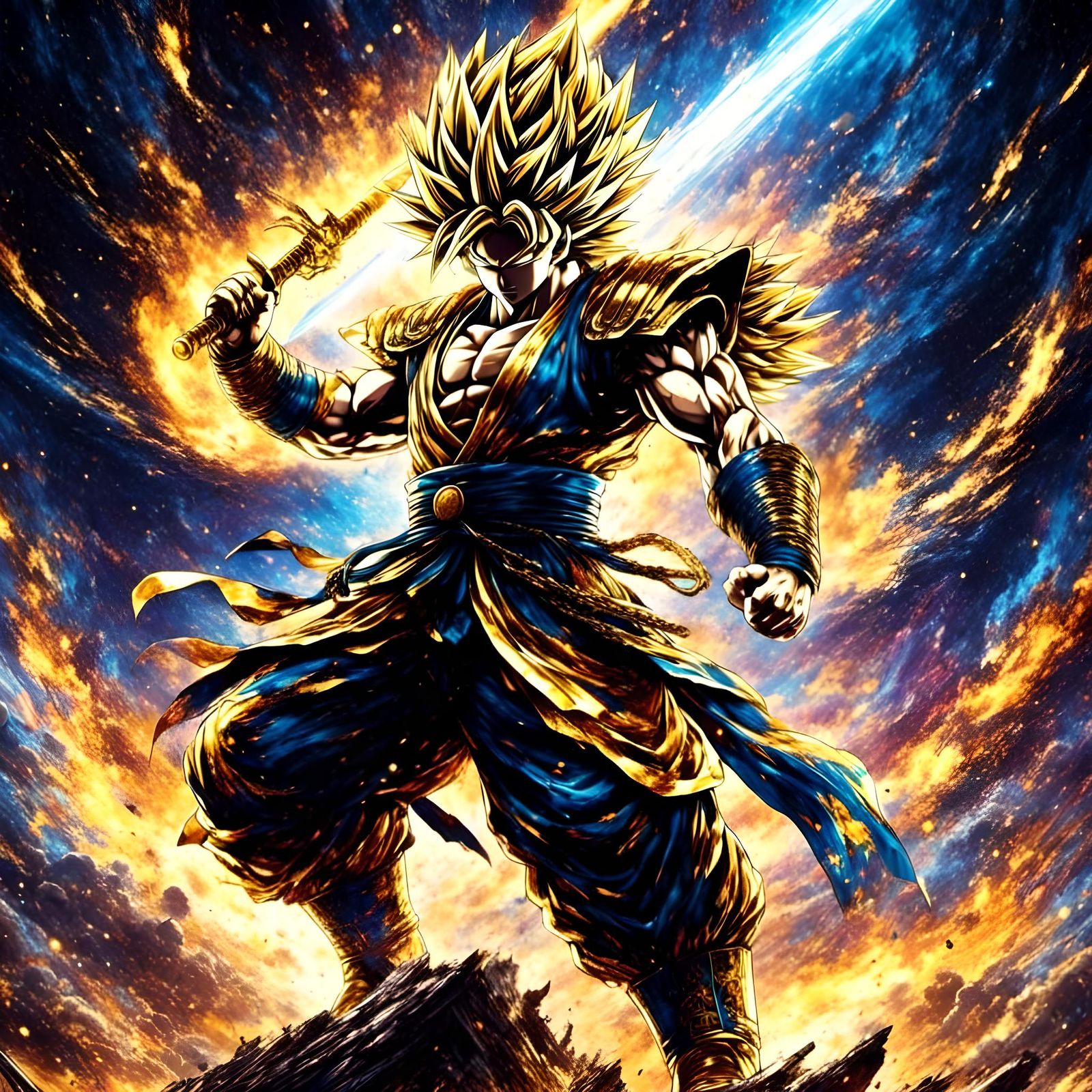 Goku's Furious Kamehameha Attack in Toriyama Style