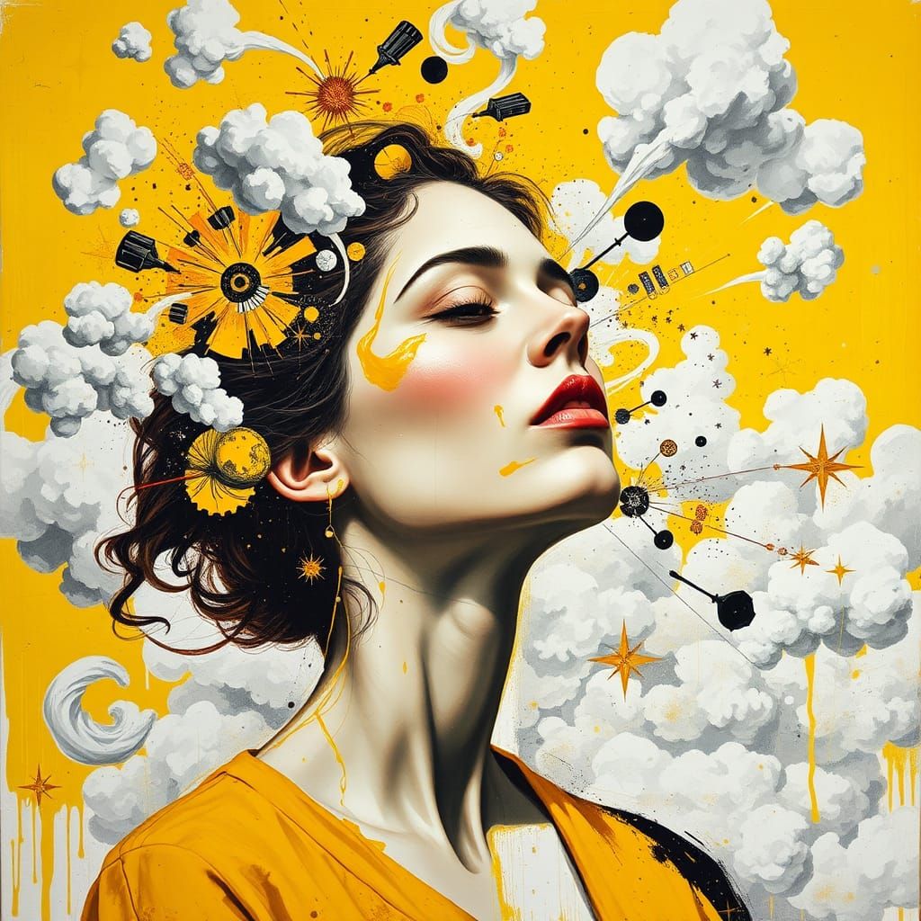 Surreal Dada Portrait of Woman in Yellow and White