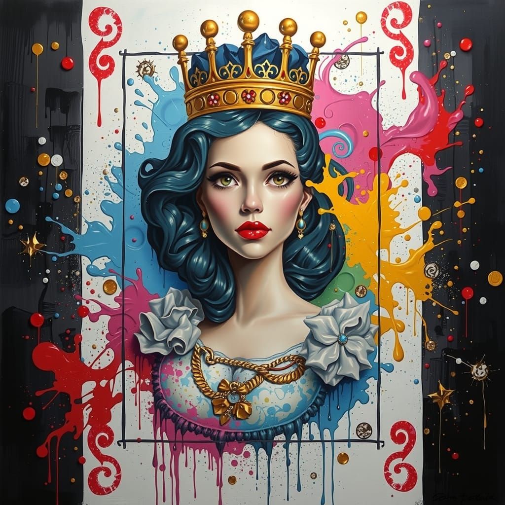 Vibrant Paint Globules in Mid-Flow, with Impasto Texture and...