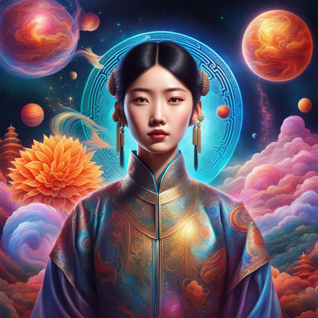 Chinese Student in Holographic Cosmic Illustration