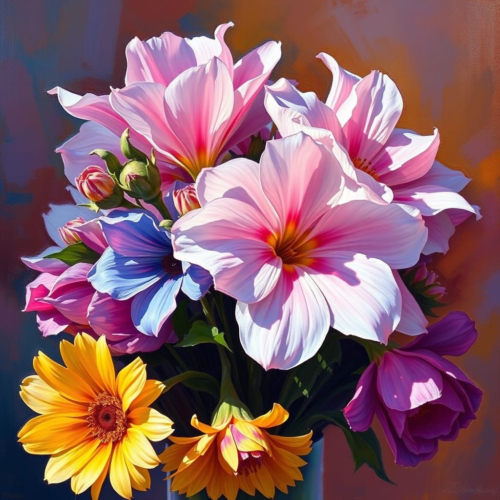 Vibrant Flower Bouquet in Impressionistic Oil Painting Style
