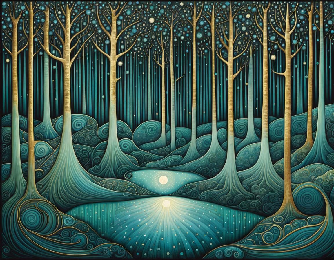 Aquamarine Forest in Art Brut Style