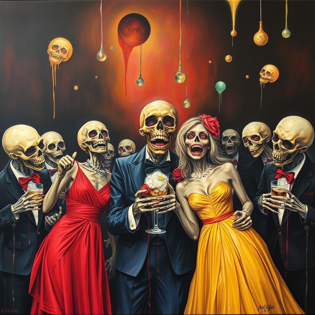 Zombie Prom Celebration in Surrealist Style