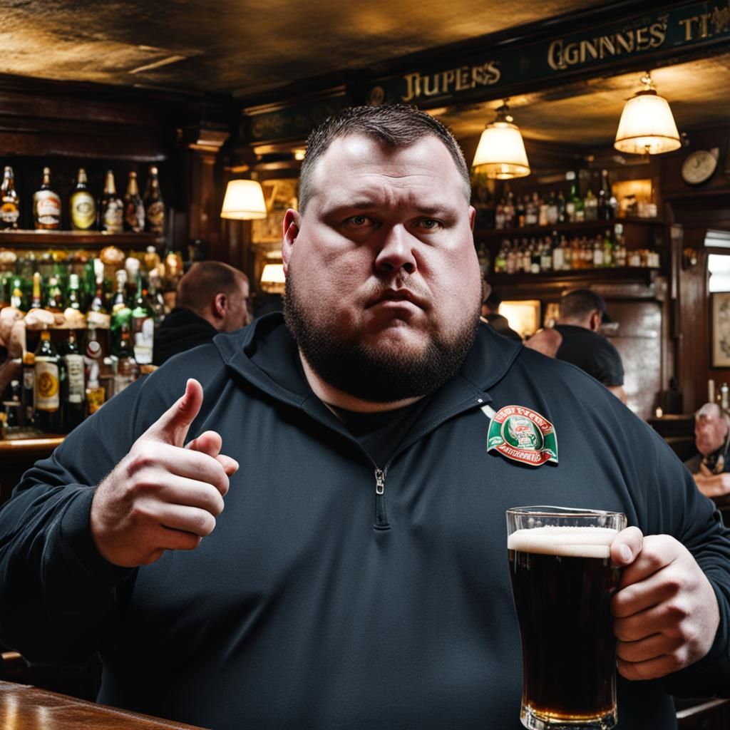 Oily Man Drinking Guinness in Pub