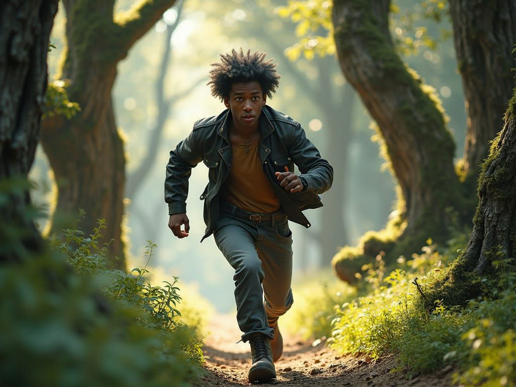 Lean Youth Flees Ancient Evergreen Cathedral