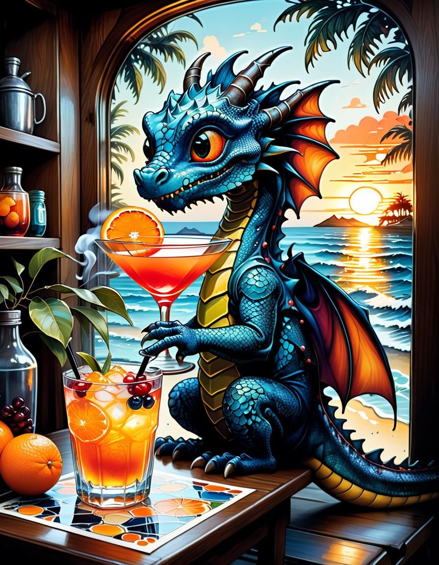 Dragon's Delightful Drink: A Vibrant Digital Illustration
