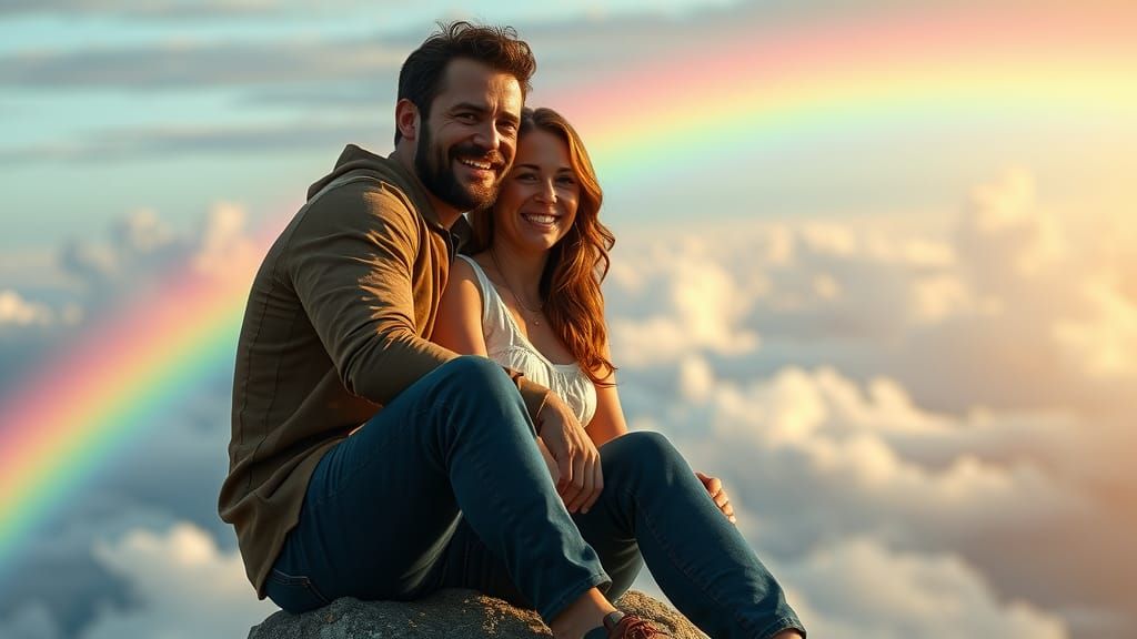Couple on Rainbow in the Sky: Detailed Composition