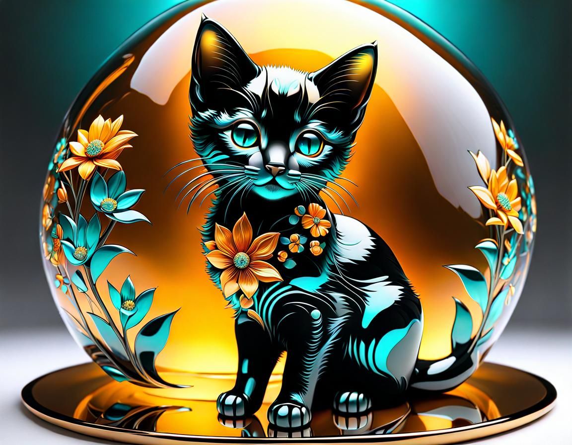 Cyberpunk Glass Kitten Sculpture in Snow