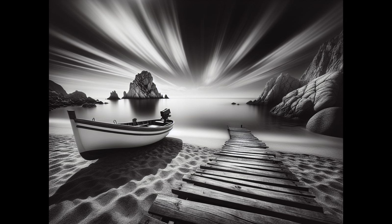 Tranquil Coastal Scene in Black and White