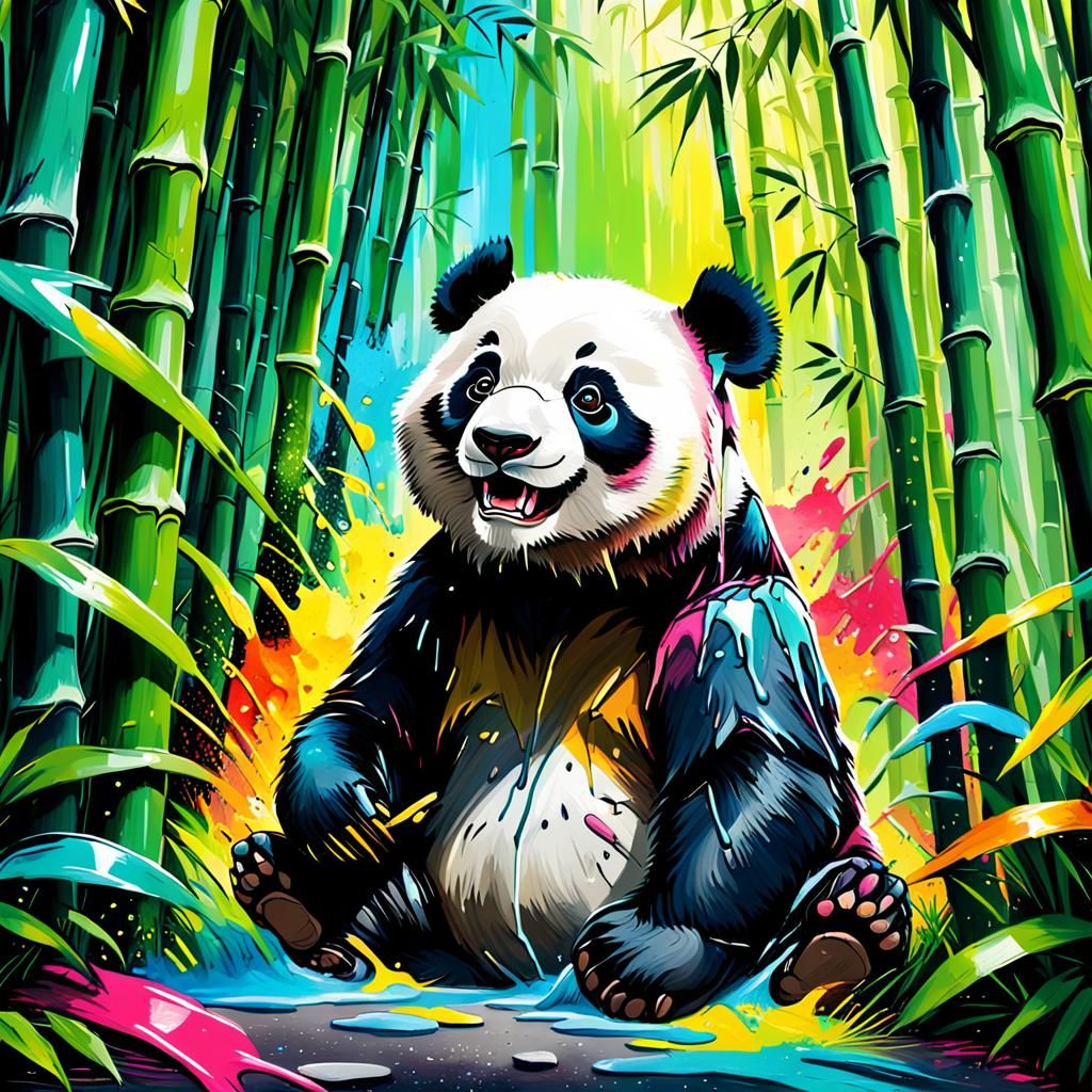 Happy Panda in Bamboo Forest: Vibrant Street Art
