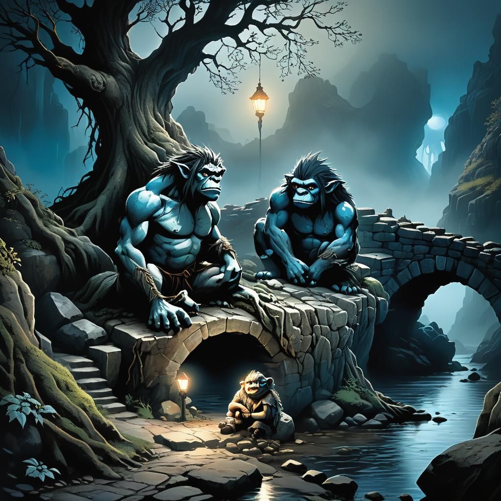Dark Fantasy Troll Under Stone Bridge