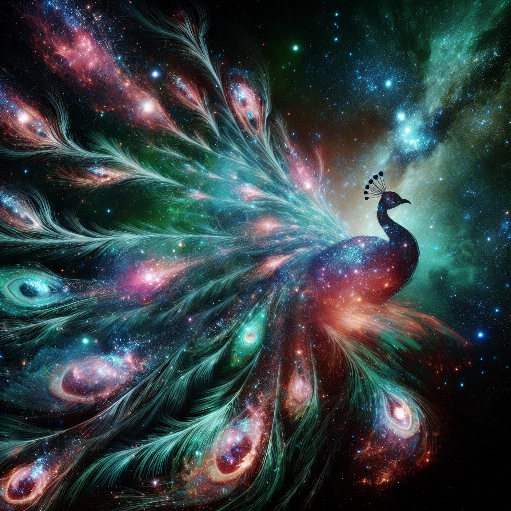 Celestial Peacock in Vibrant Cosmic Colors