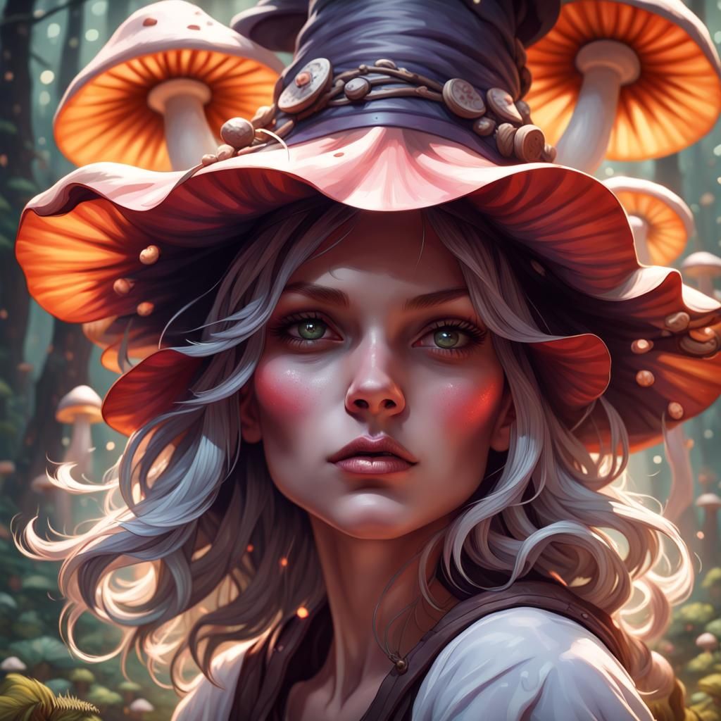 Mushroom Witch Portrait in Hyperdetailed Digital Art