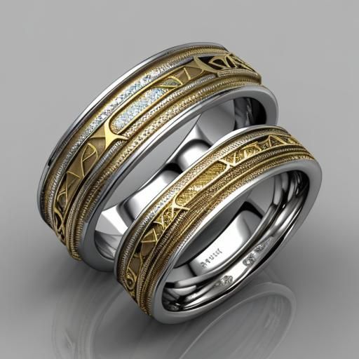 Gold Wedding Rings with Abstract Fractal Design