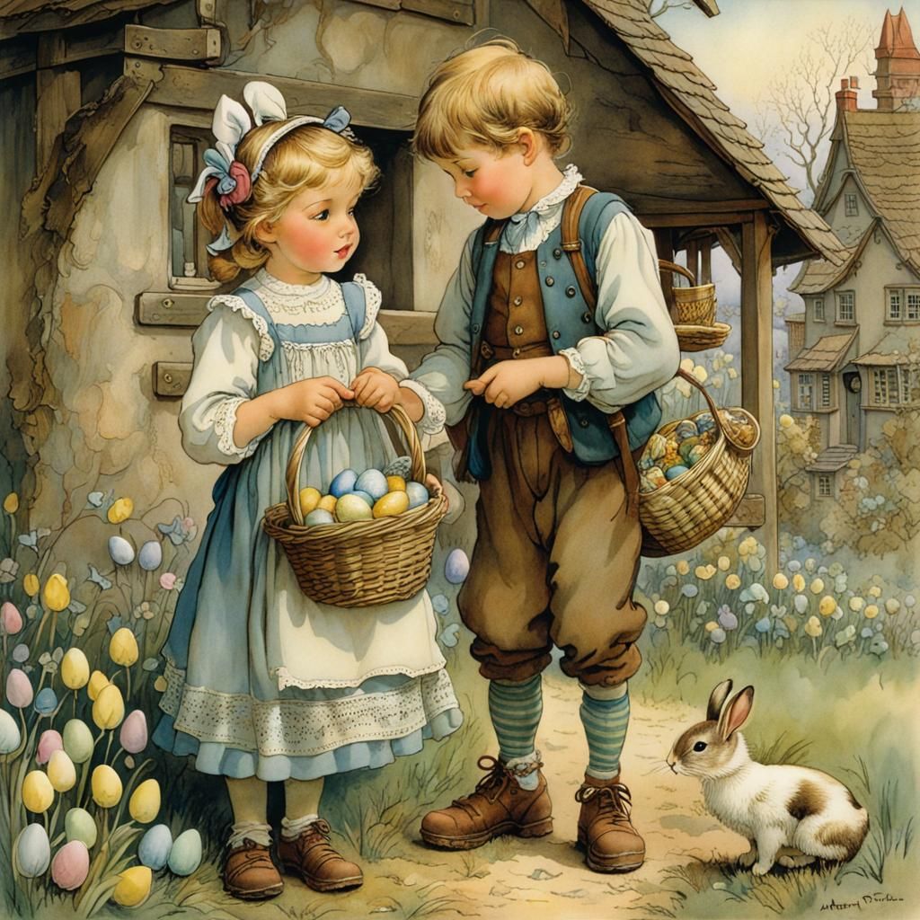 Brother and Sister Easter Egg Hunt, Illustrated