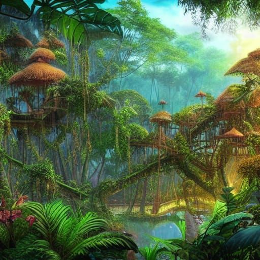 Detailed Treehouse in a Tropical Jungle