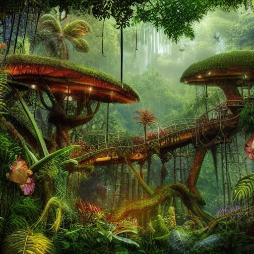 Detailed Jungle Treehouse with Tropical Vegetation