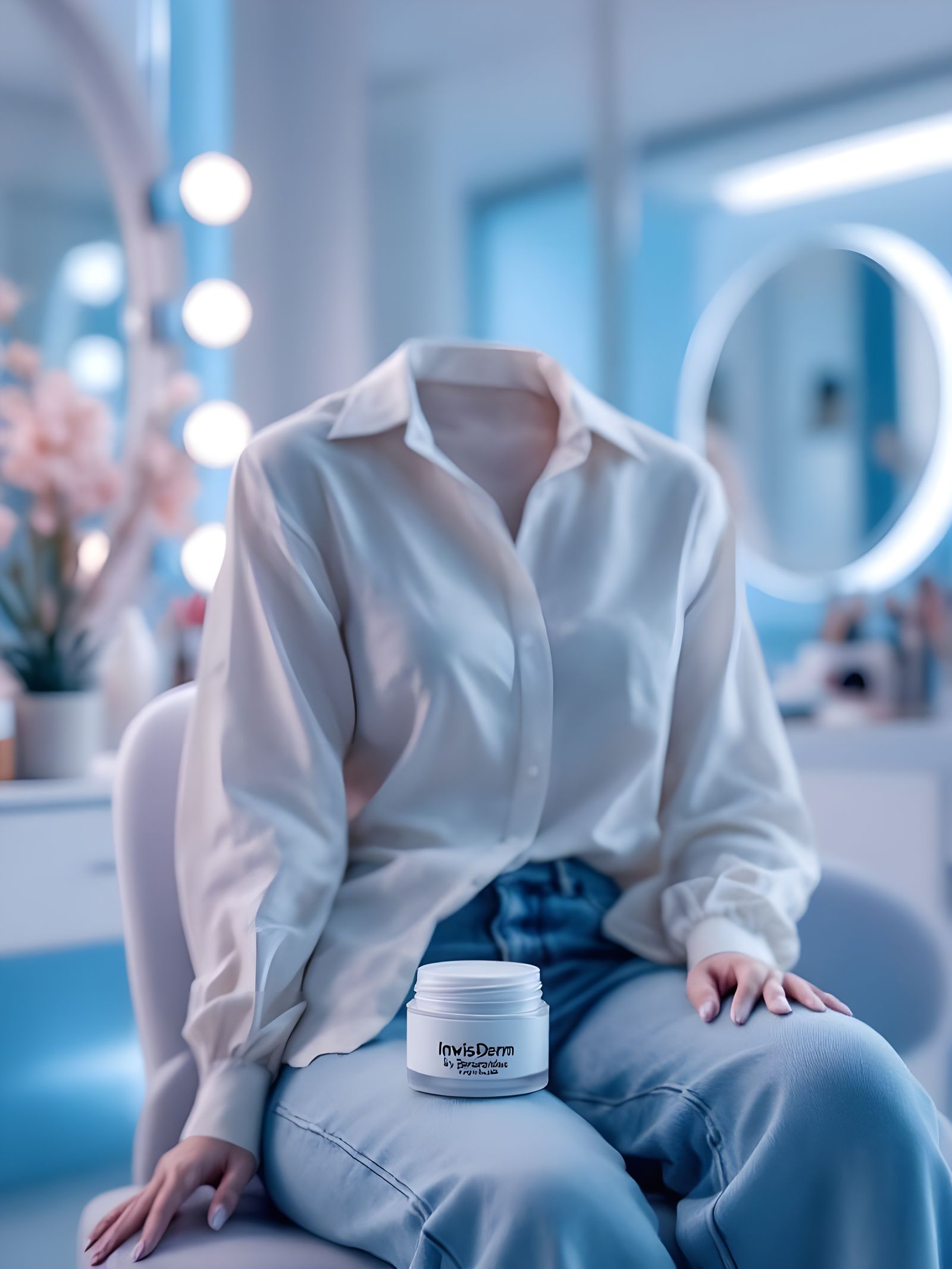 Futuristic Invisible Person at Makeup Station in High-Resolu...