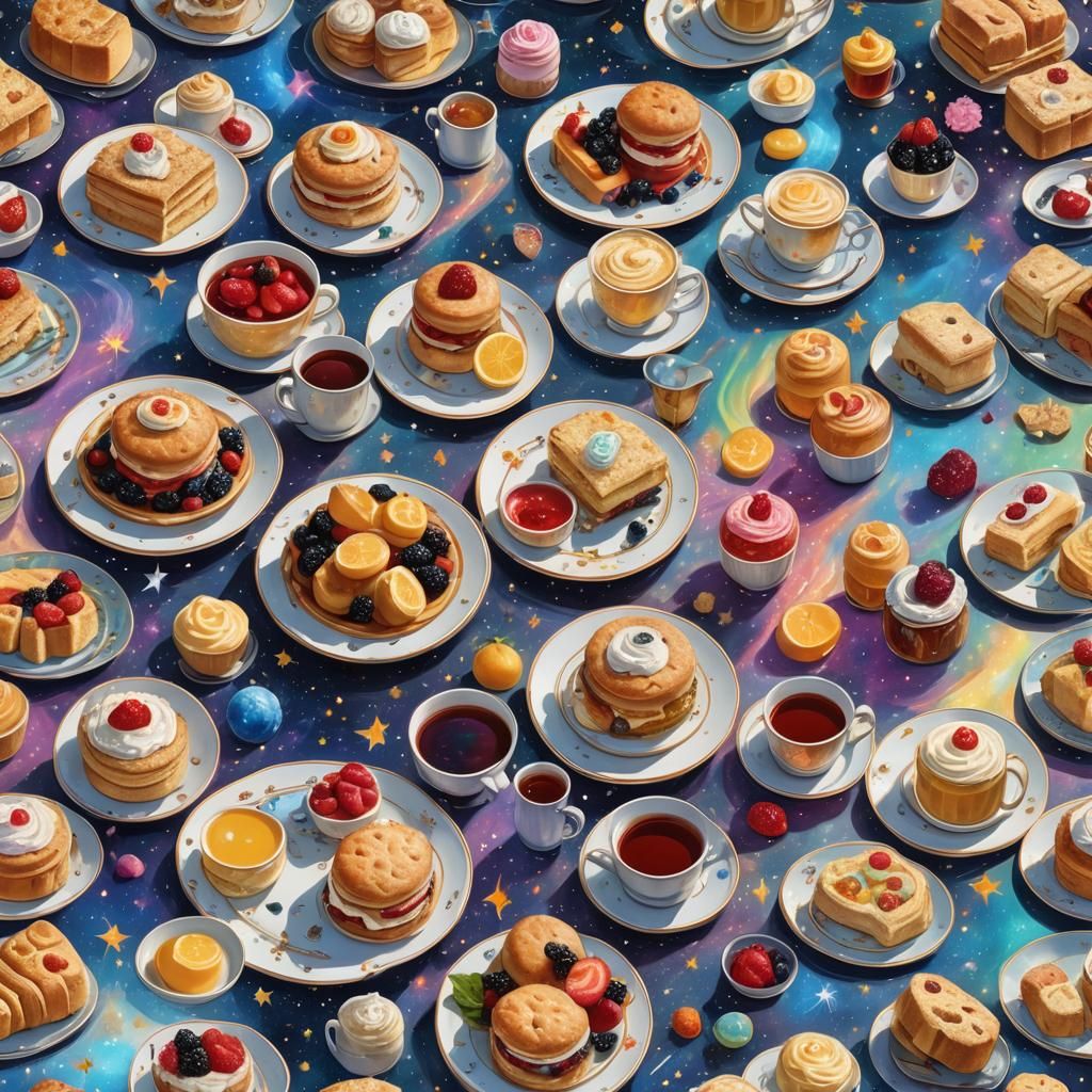 Cosmic Cream Teas: Holographic Astral Illustration