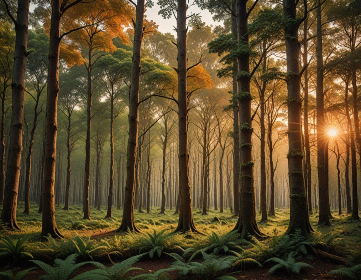 Earthly Forest Scene in Warm Sunset Light