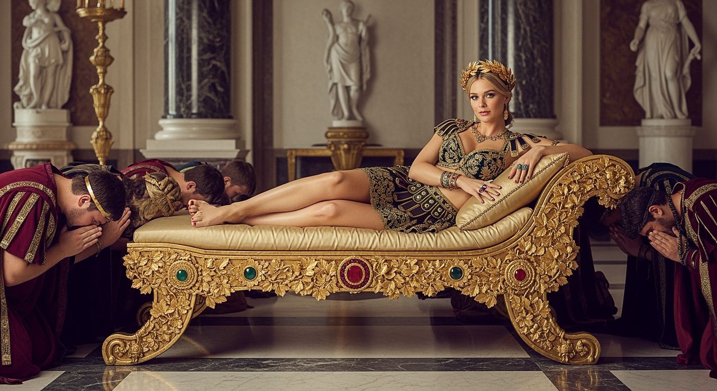 Roman Empress on Golden Chaise Lounge, Professional Photogra...