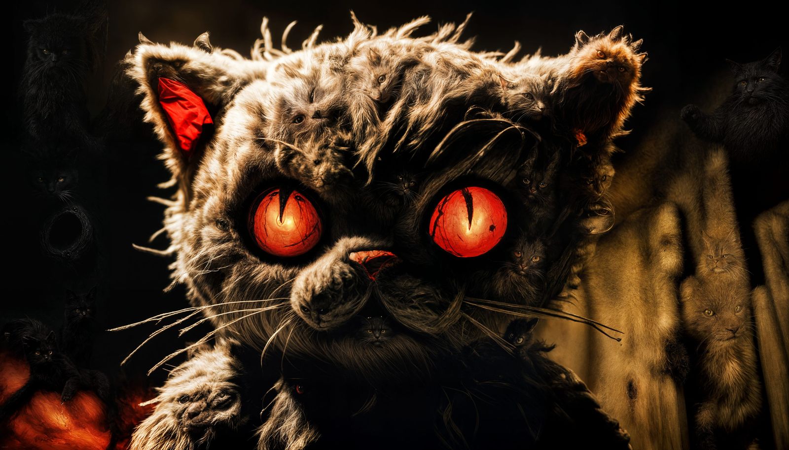 Creepy Evil Stuffed Cat in Gustave Doré Style