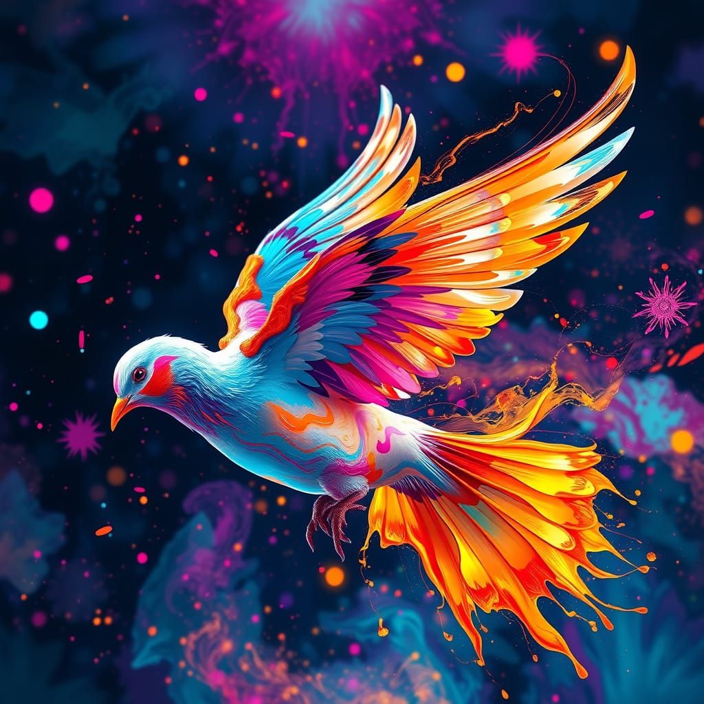 Majestic, Ethereal Dove in Cosmic Abstract Art