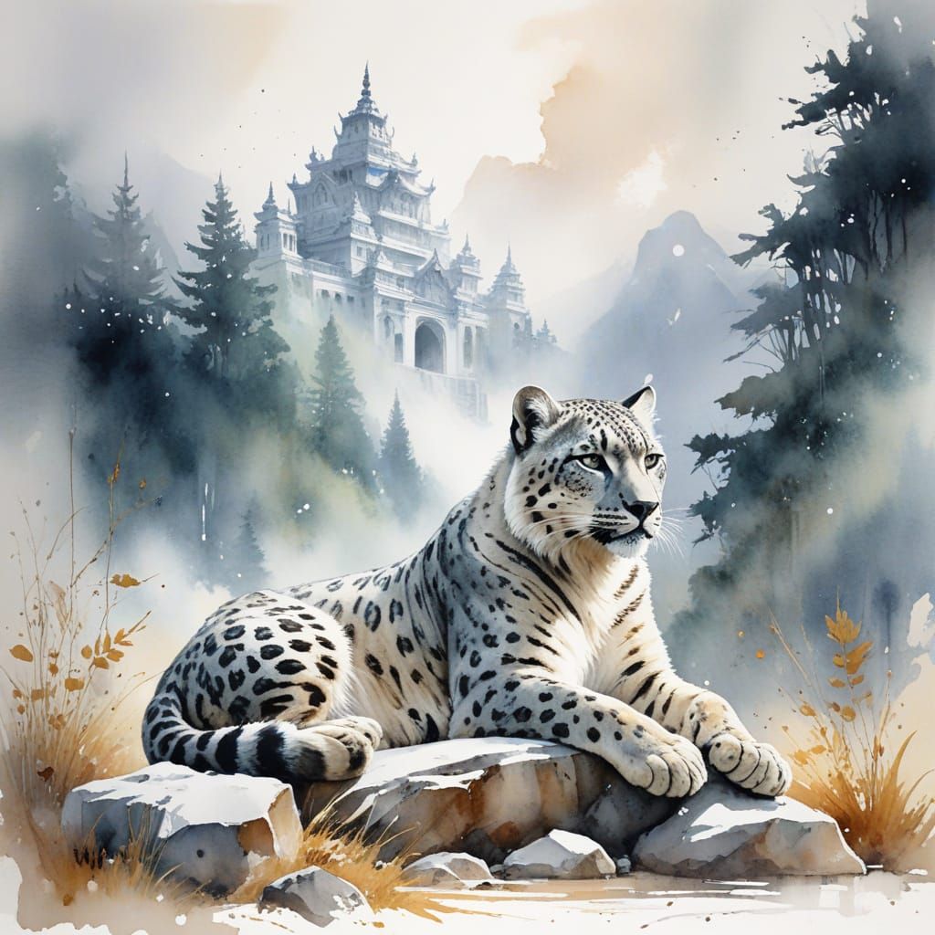 Himalayan Temple in Whimsical Watercolour Style