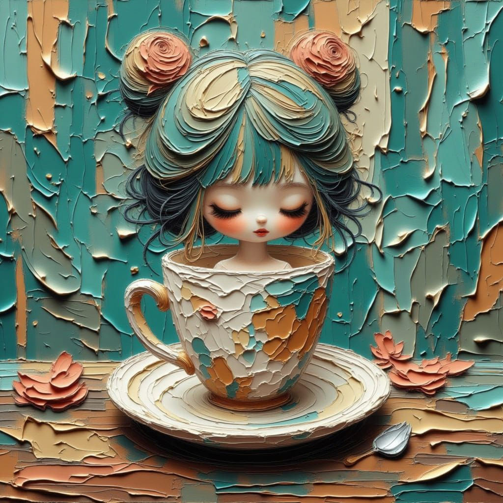 Teacup with Heavy 3D Oil Brushwork