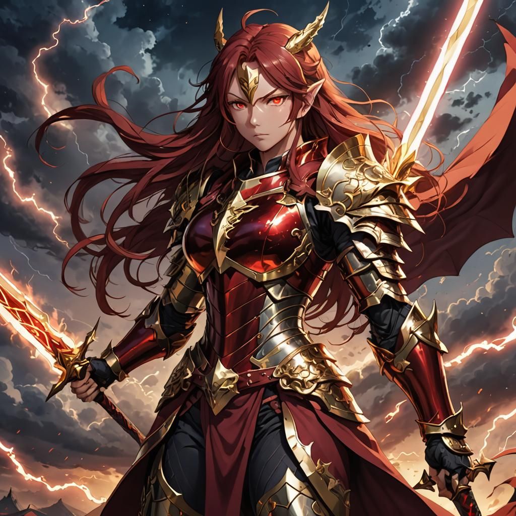 Anime Female Warrior with Dragon Armor and Sword